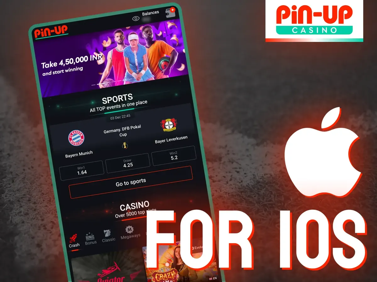 Pin-Up web app on an iPhone next to the Apple logo