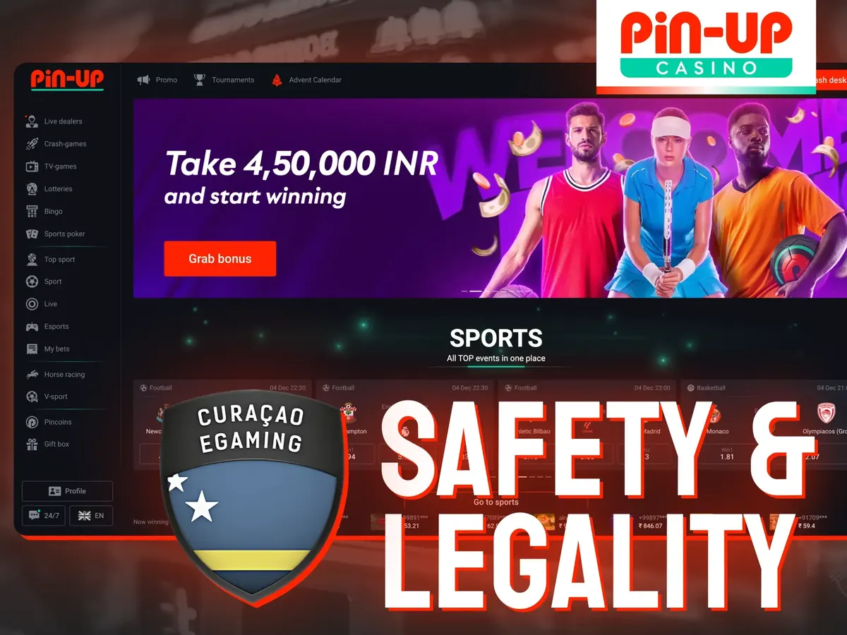 Pin-Up safety and legality page with a Curaçao eGaming badge